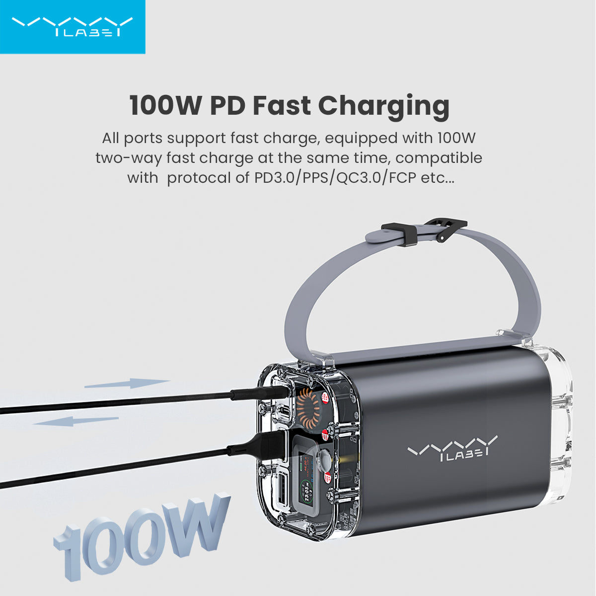 Outdoor Power Bank Digital Display 40000mAh 100W (Waterproof+Light)