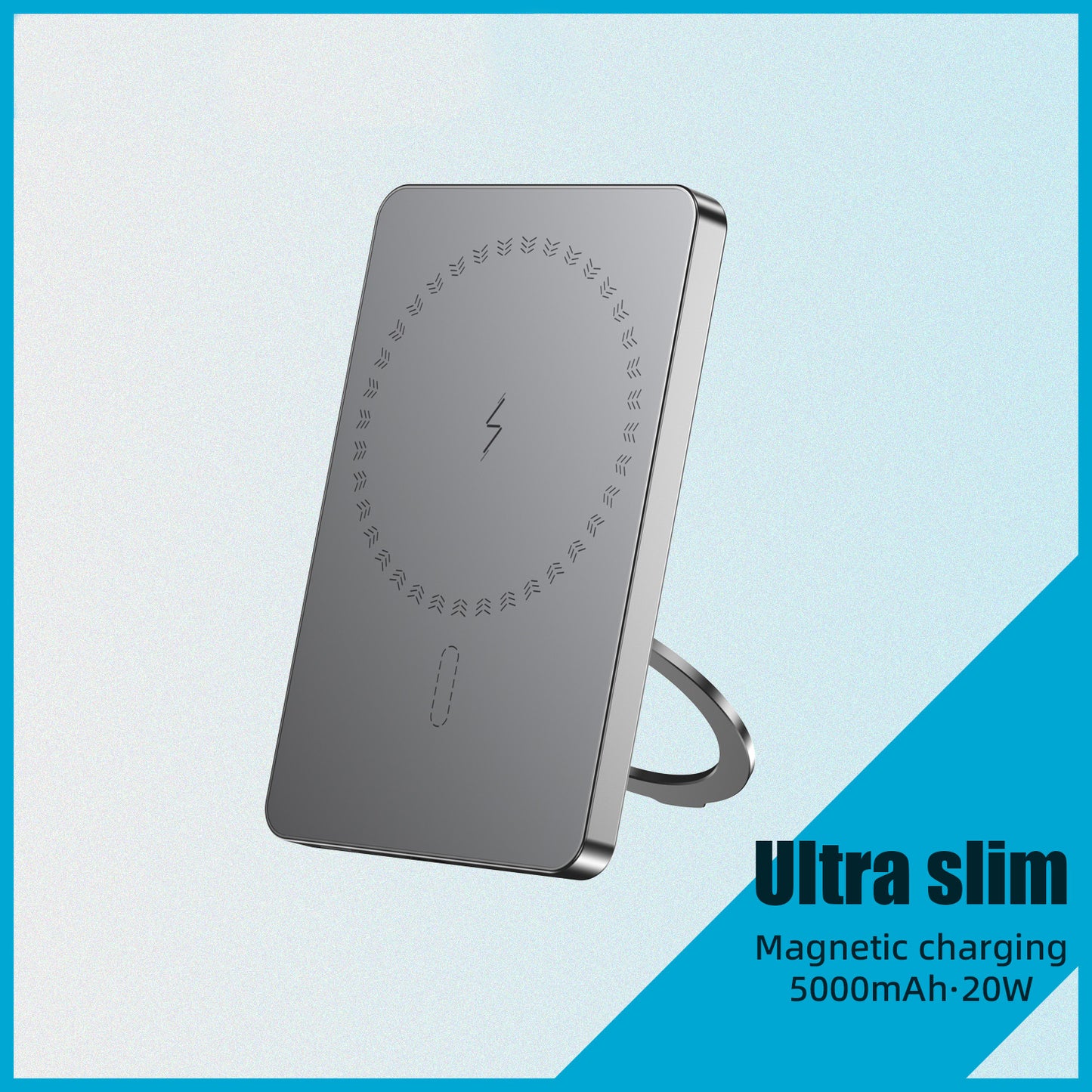 Super Mini Metal Magnetic Wireless Charger Power Bank 5000mAh 20W With Stand - Gray