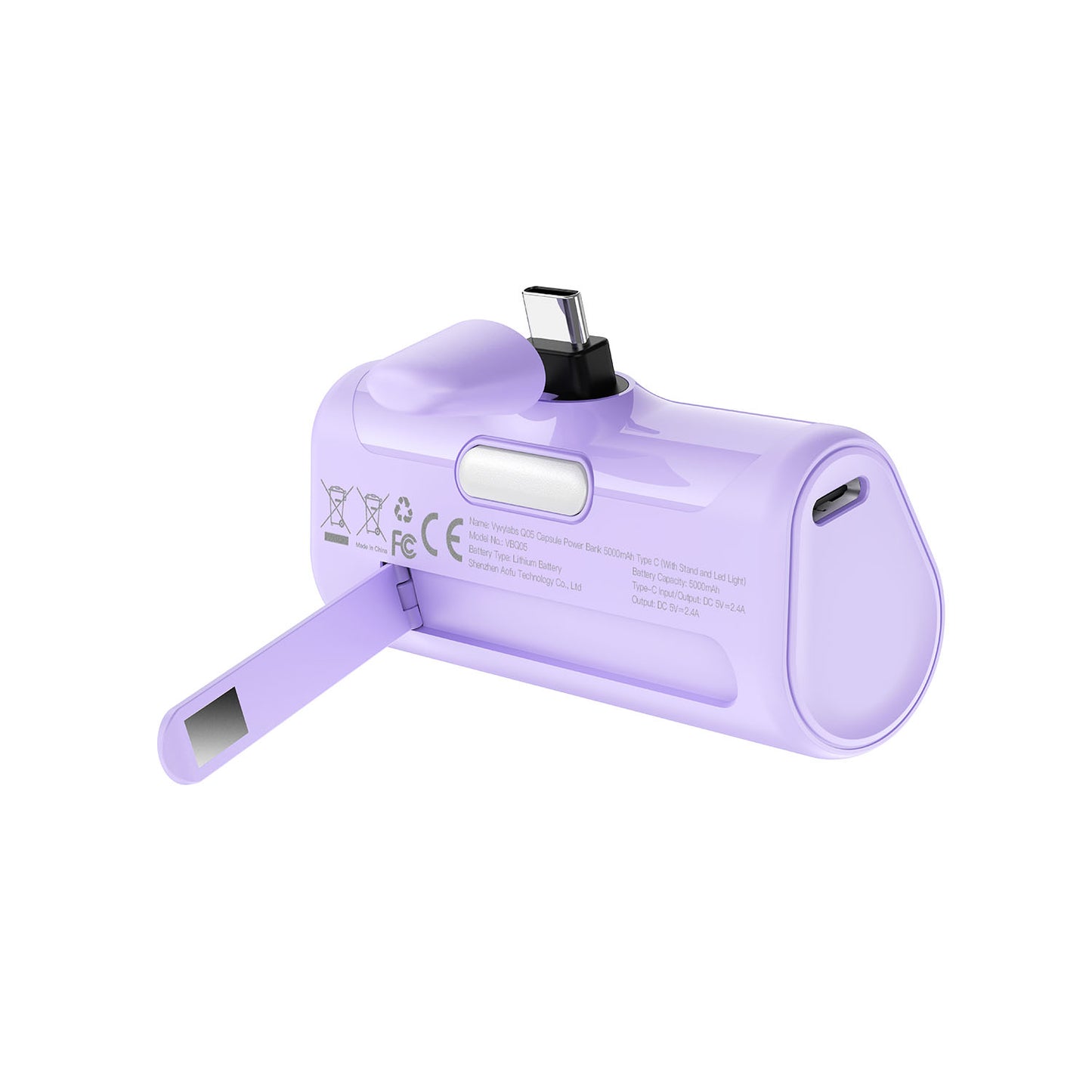 Vyvylabs Q05 Capsule Power Bank 5000mAh (With Stand and Led light)- purple