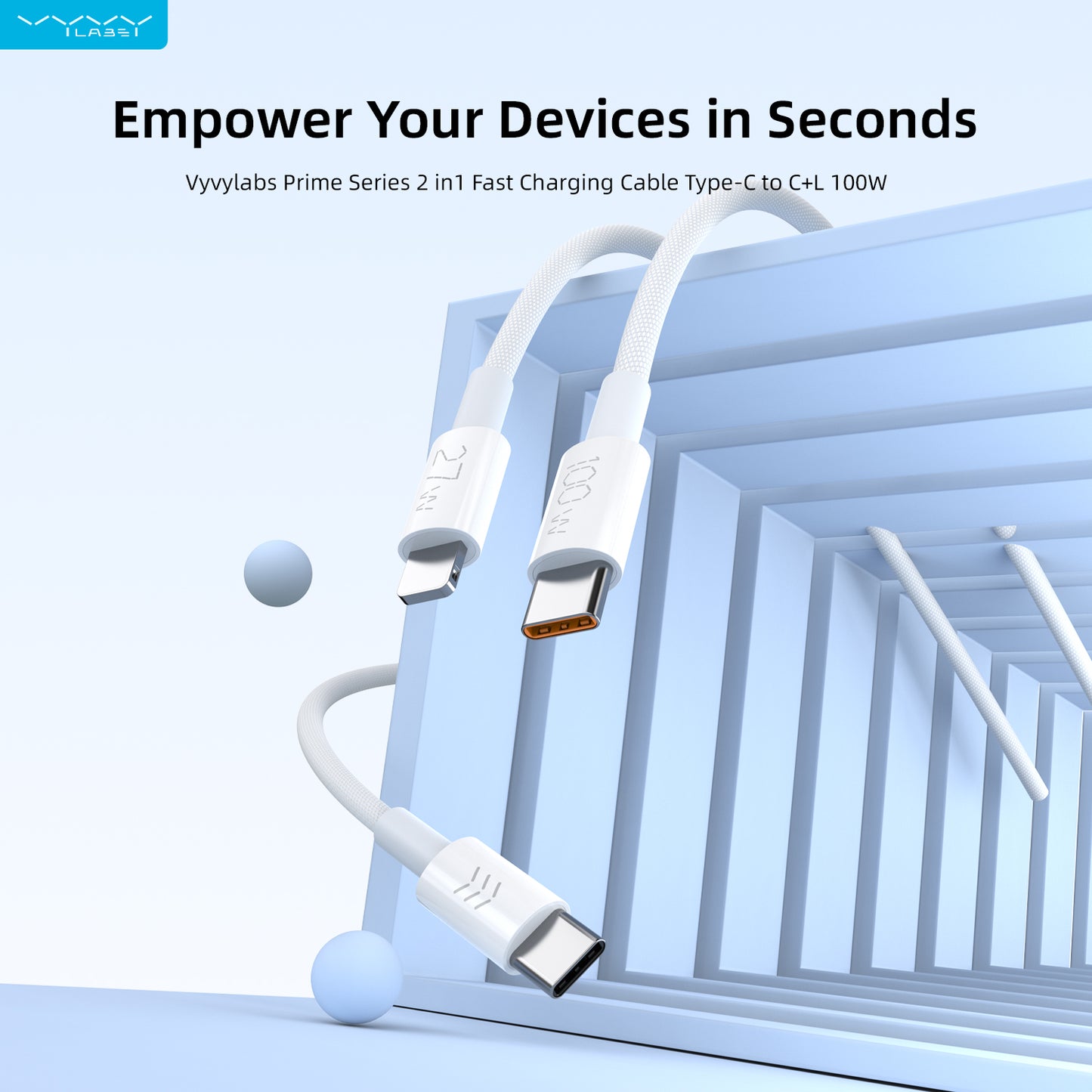 Vyvylabs Prime Series 2 in1 Fast Charging Cable Type-C to C+L 100W 1.5M White