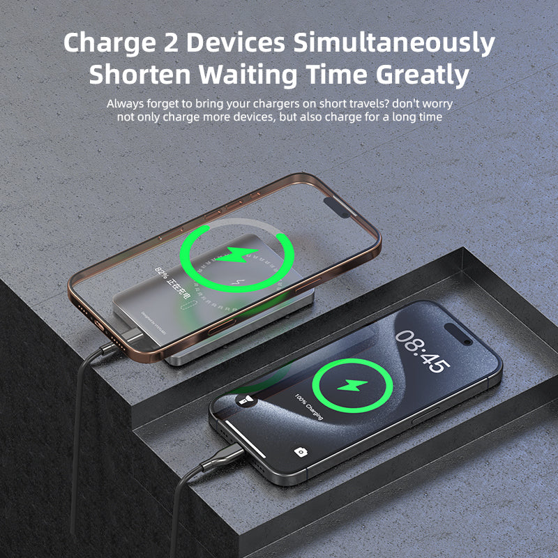 Super Mini Metal Magnetic Wireless Charger Power Bank 5000mAh 20W With Stand - Gray