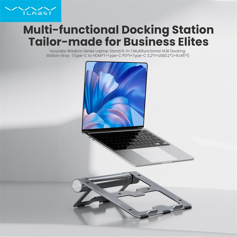 Vyvylabs Wisdom Series Laptop Stand 6-in-1 Multifunctional HUB Docking Station
