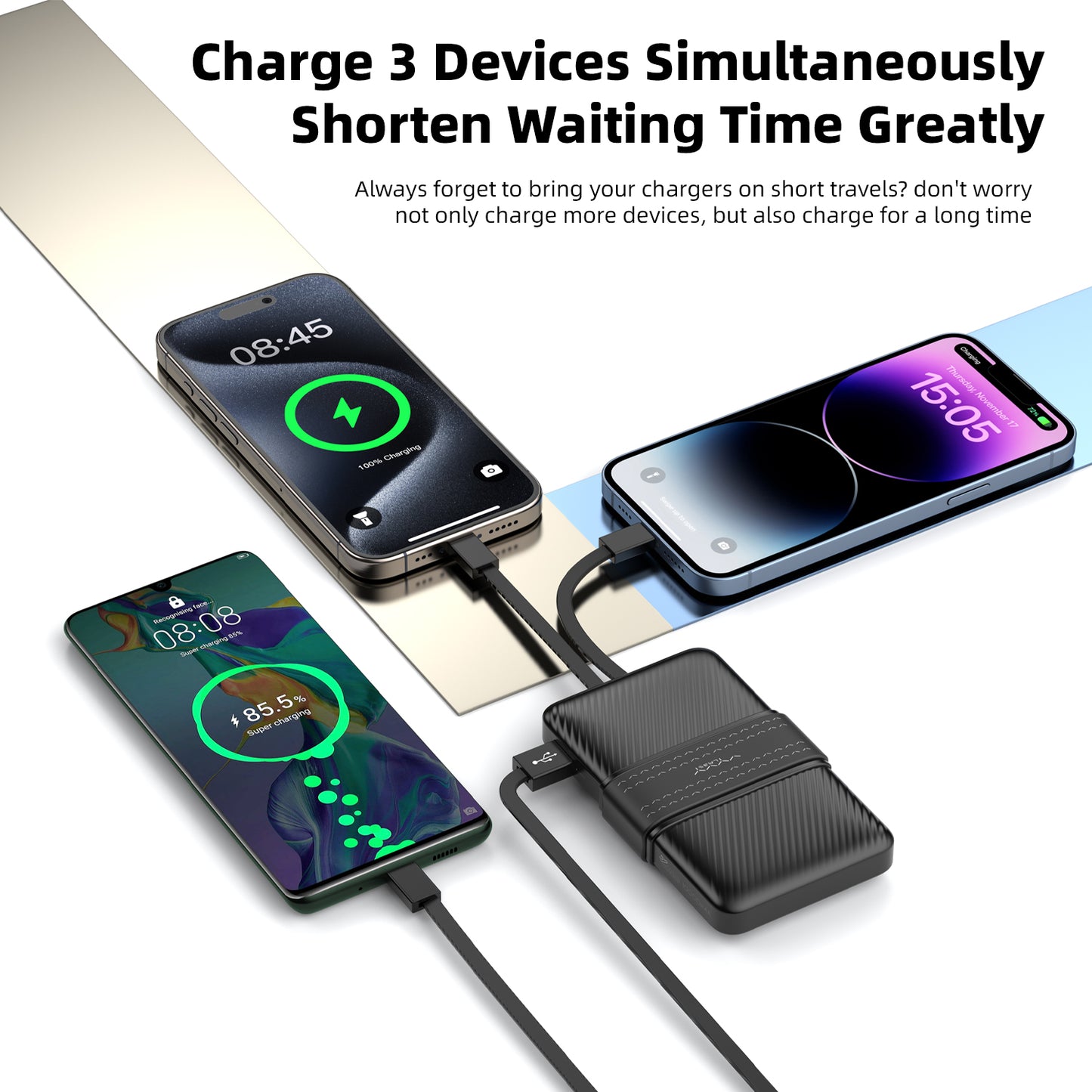 Vyvylabs Creamy Power Bank 10000mAh 20W With Dual Cable C+L - White