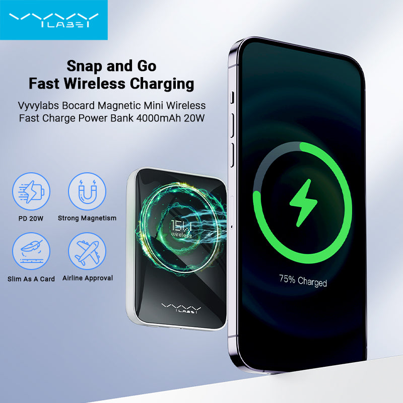 Vyvylabs Bocard Magnetic Mini Wireless Fast Charge Power Bank 4000mAh 20W