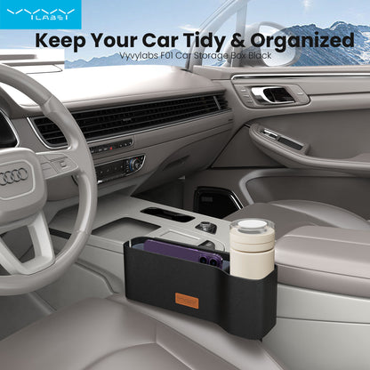 Car Storage Box With Cup Holder and Large Capacity - Black