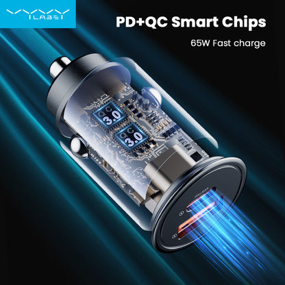 Vyvylabs Round Dot Dual Fast Charge Car Charger 65W A+C Compact and Reliable - Black