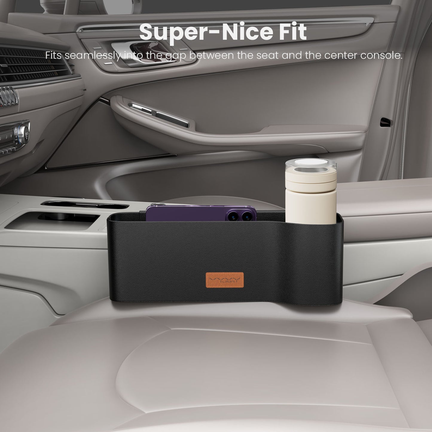 Car Storage Box With Cup Holder and Large Capacity - Black