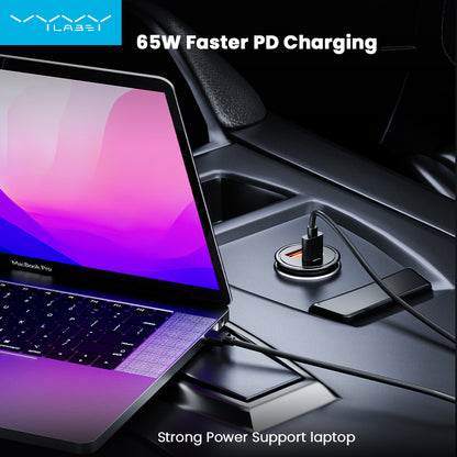 Vyvylabs Round Dot Dual Fast Charge Car Charger 65W A+C Compact and Reliable - Black