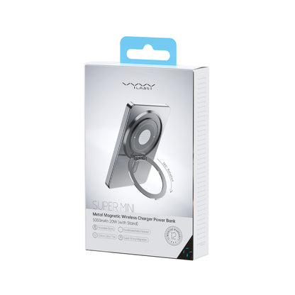 Super Mini Metal Magnetic Wireless Charger Power Bank 5000mAh 20W With Stand - Blue