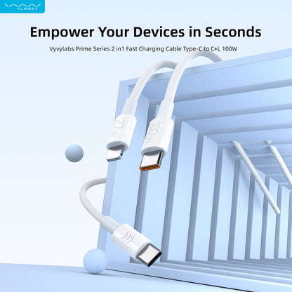 Vyvylabs Prime Series 2 in1 Fast Charging Cable Type-C to C+L 100W 1.5M White