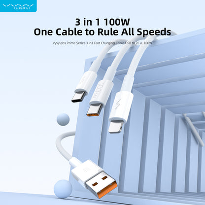 Vyvylabs Prime Series 3 in1 Fast Charging Cable USB to 2C+L 100W 1.5M White
