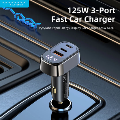 Rapid Energy Display Car Charger 125W A+2C 3-Port Fast Car Charger