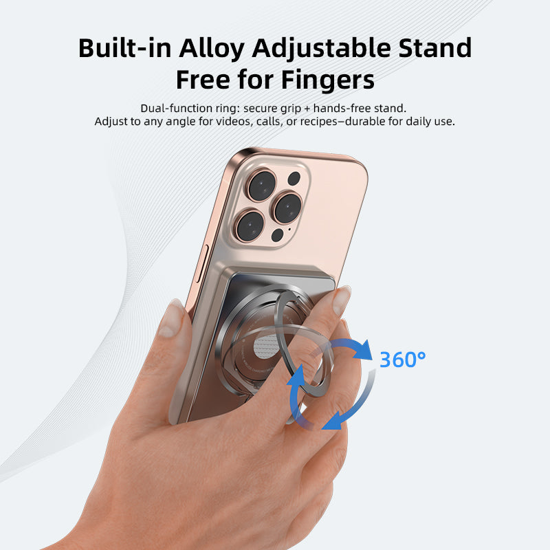 Super Mini Metal Magnetic Wireless Charger Power Bank 5000mAh 20W With Stand - Gray