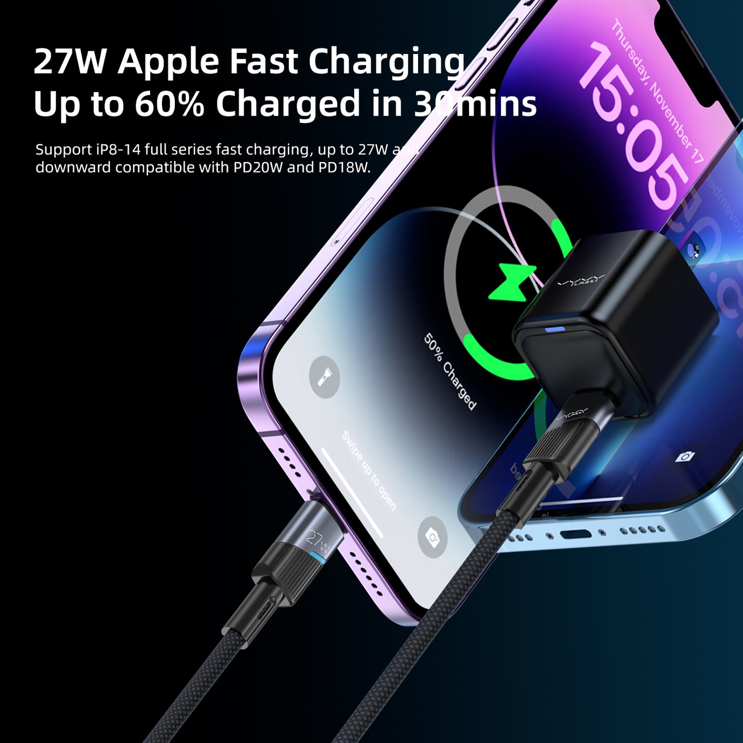 Vyvylabs Superb Series Fast Charging Cable Type-C to Lightning 27W 1M