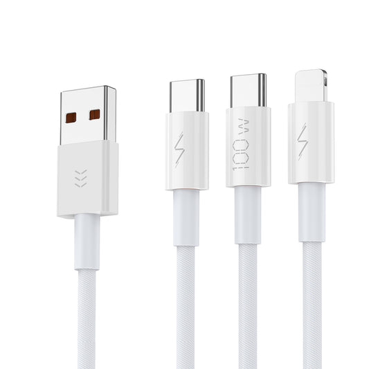 Vyvylabs Prime Series 3 in1 Fast Charging Cable USB to 2C+L 100W 1.5M White