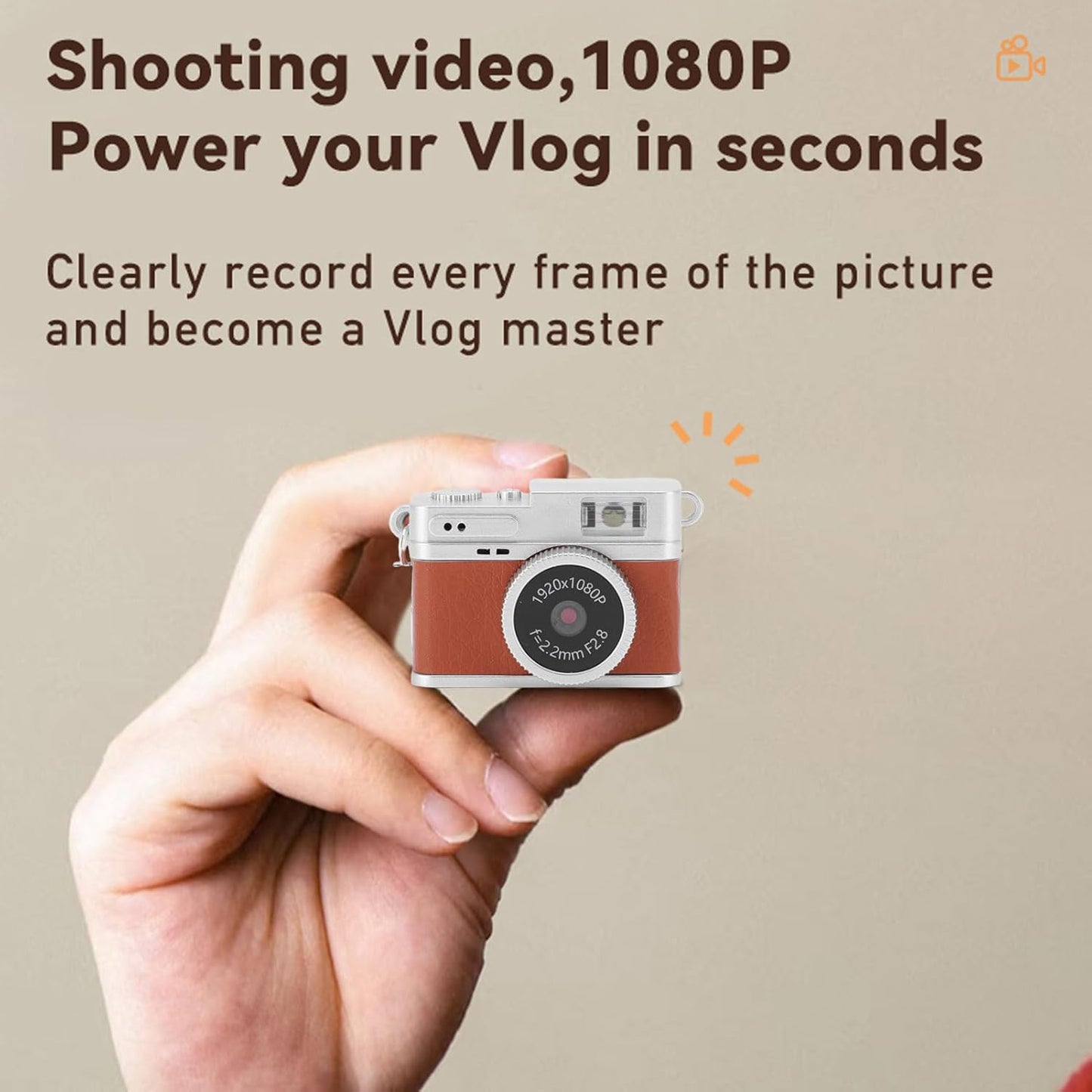 Mini Keychain Camera 1080P Retro Digital - Brown