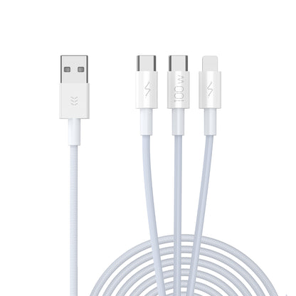 Vyvylabs Prime Series 3 in1 Fast Charging Cable USB to 2C+L 100W 1.5M White