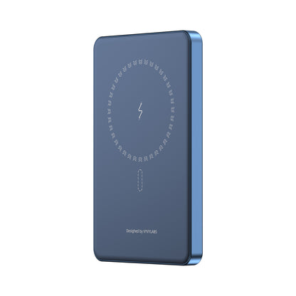 Super Mini Metal Magnetic Wireless Charger Power Bank 5000mAh 20W With Stand - Blue