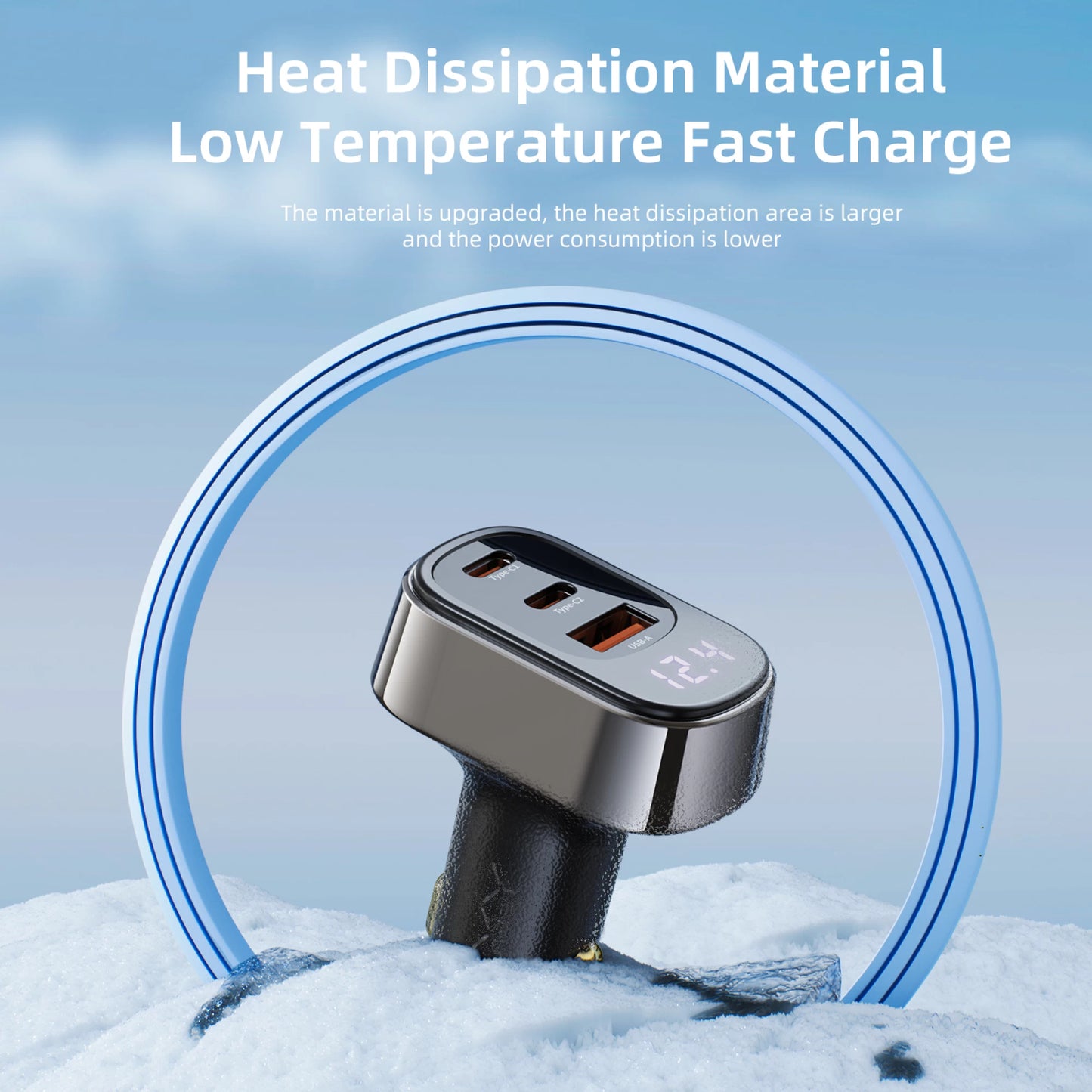 Rapid Energy Display Car Charger 125W A+2C 3-Port Fast Car Charger