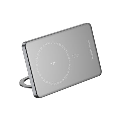 Super Mini Metal Magnetic Wireless Charger Power Bank 5000mAh 20W With Stand - Gray