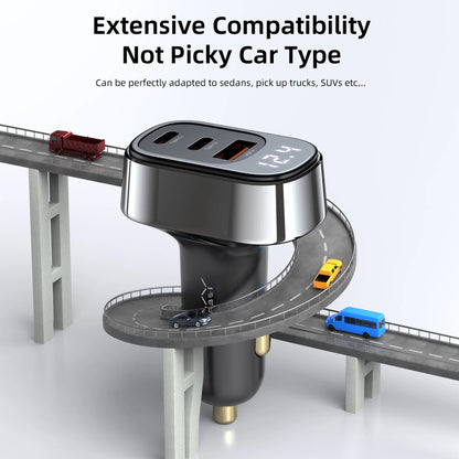 Rapid Energy Display Car Charger 125W A+2C 3-Port Fast Car Charger