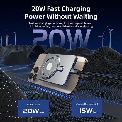 Super Mini Metal Magnetic Wireless Charger Power Bank 5000mAh 20W With Stand - Gray
