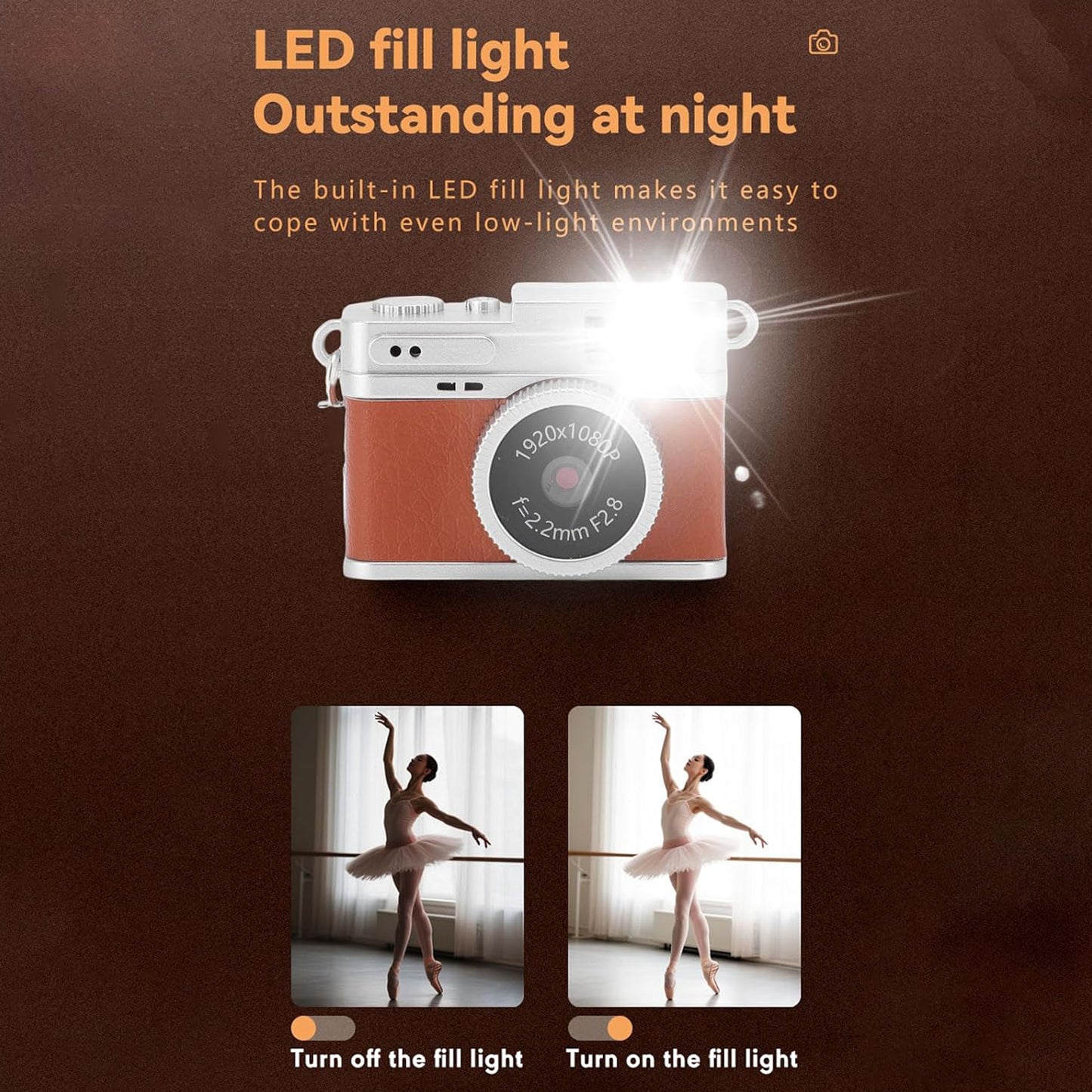 Mini Keychain Camera 1080P Retro Digital - Brown