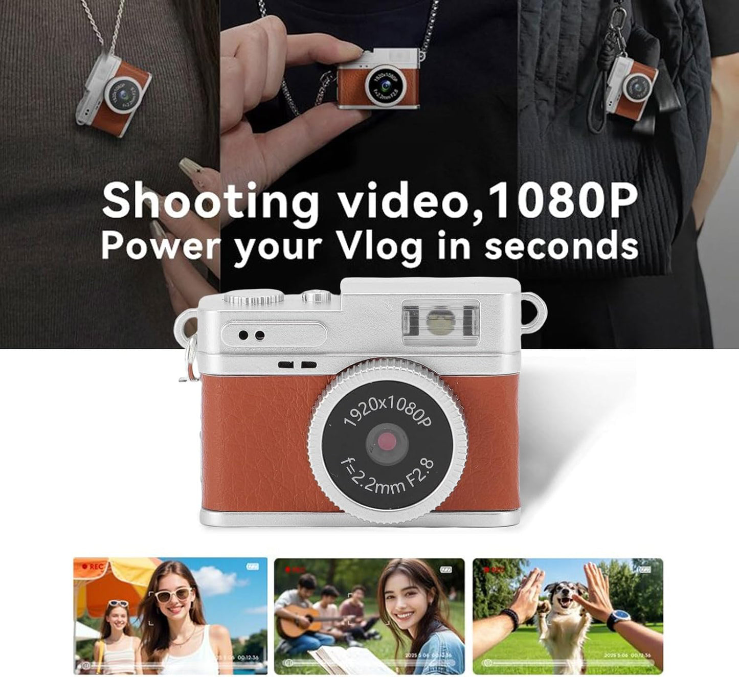 Mini Keychain Camera 1080P Retro Digital - Brown