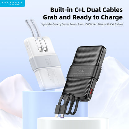 Vyvylabs Creamy Power Bank 10000mAh 20W With Dual Cable C+L - White