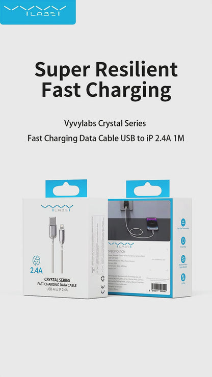 Vyvylabs Crystal Series Fast Charging Data Cable USB to iP 2.4A 1M - Black